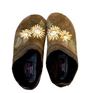 Haflinger Leather Slip On Clogs with Embroidered Flowers